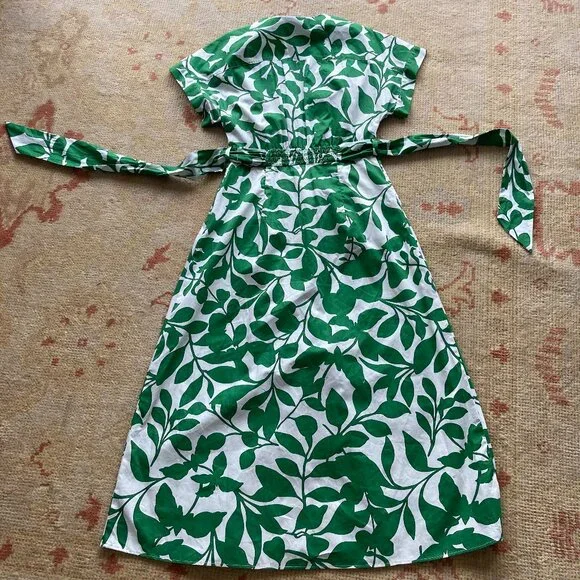 NWT ZARA Women's Belted Green & White Leaves Printed Long Midi Dress, Medium - Picture 6 of 13